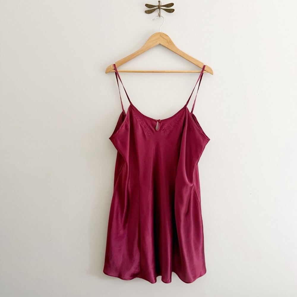 Vintage Embroidered Burgundy Satin Mini Slip